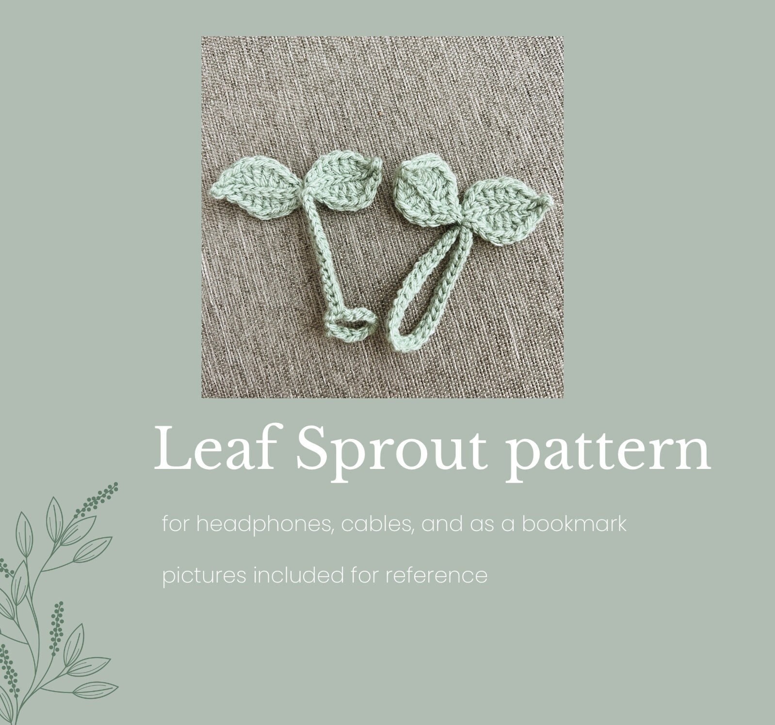 Sprout Pattern Crochet Leaf Sprout *PDF PATTERN ONLY* for Headphone/cables/bookmarks ...