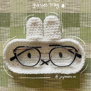 Handmade crochet Bunny eyeglass holder/tray, cute accessory, for your room or to gift