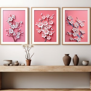 Cherry Blossom Printable Wall Art Poster Set of 3, Flower Market Poster Set, Home Decor Wall Art, Floral Poster Digital Download Gift Set