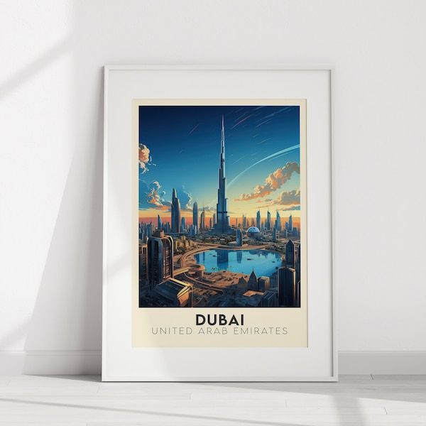 Dubai Travel Poster | United Arab Emirates Asia Print | Travel Wall Art | Retro Colorful City Poster | Digital Download Printable Wall Decor