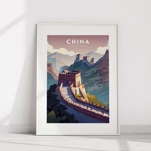 China Travel Poster, Great Wall Art Print, Home Decor Wall Art, Iconic Landmark Travel Poster, Printable Digital Download Gift