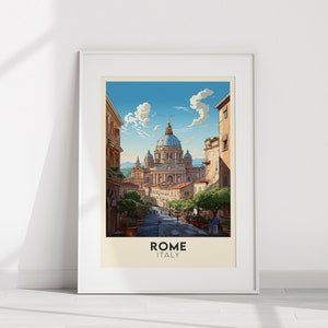 Rome Travel Poster | Italy Europe Print | Retro City Illustration Art | Colorful Travel Print | Digital Download Printable Wall Art