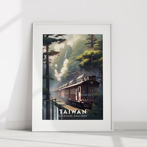 Taiwan Reise Poster, Alishan Forest Eisenbahn Kunstdruck, Wohnkultur Wandkunst, ikonische Wahrzeichen Reise Poster, druckbare digitale Download Geschenk