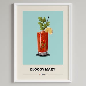 Bloody Mary Cocktail Poster |  Minimalist Bar Cart Decor | Printable Digital Download