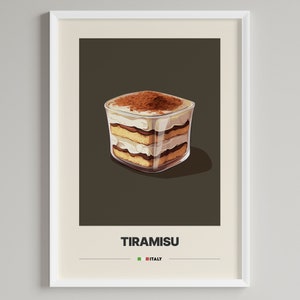 Pôster Tiramisu | Sobremesa Italiana | Decoração minimalista de café | Download digital para impressão