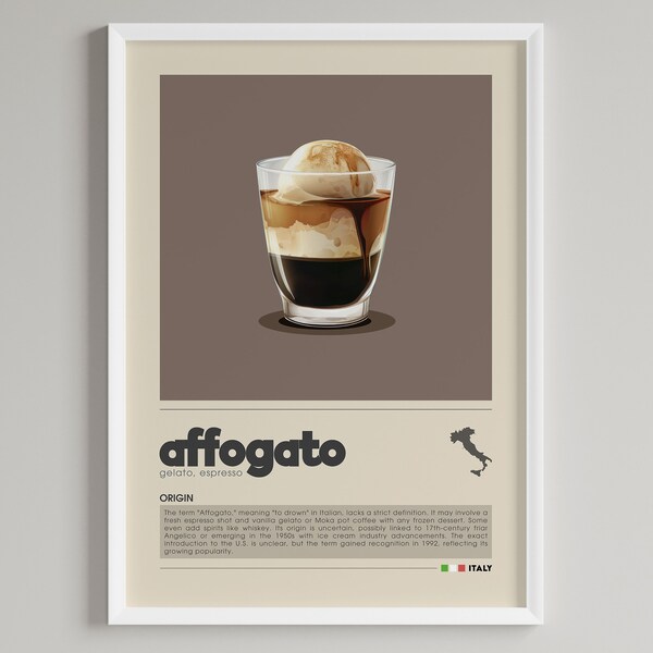 Affogato Poster | Minimalist Italian Dessert Art Deco | Kitchen, Cafe, Bakery Wall Decor | Digital Download PRINTABLE Wall Art Print