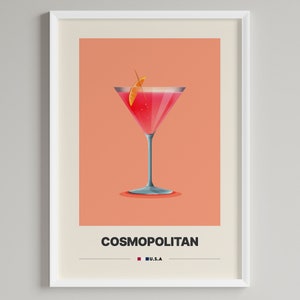 Cosmopolitan Cocktail Poster |  Minimalist Bar Cart Decor | Printable Digital Download