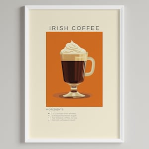 Irish Coffee Cocktail Print | Bar Cart Wall Decor | Alcohol Poster | Minimalist Wall Art | Whiskey Drink Digital Download | Printable Gift