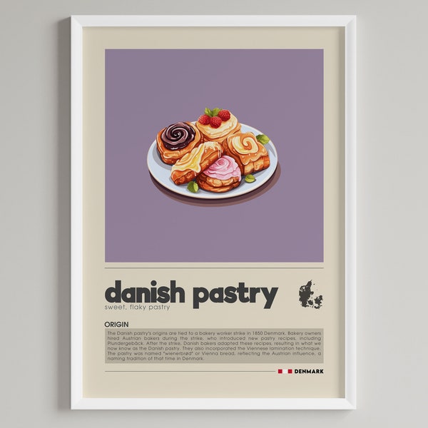 Danish Pastry Poster | Minimalist Danish Dessert Art Deco | Kitchen, Cafe, Bakery Wall Decor | Digital Download PRINTABLE Wall Art Print