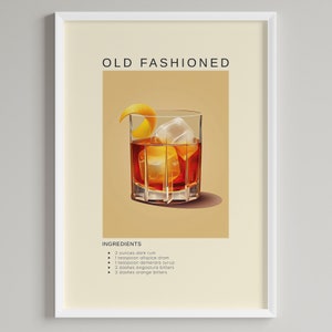 Impresión de cócteles antiguos / Decoración minimalista para carrito de bar / Póster de bebida clásica / Descarga digital imprimible