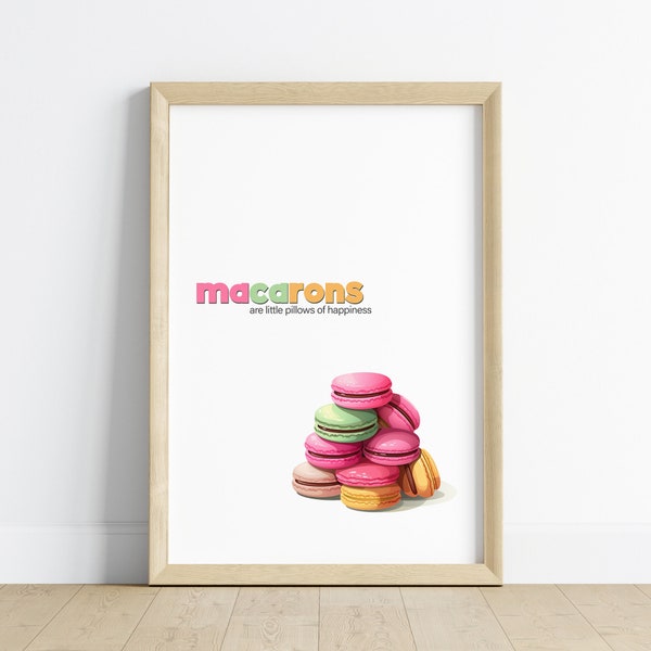 Macarons Poster - French Food Art | Printable Kitchen Decor | Sweet Dessert Wall Art | Minimalist Cafe Print | Instant Digital Download