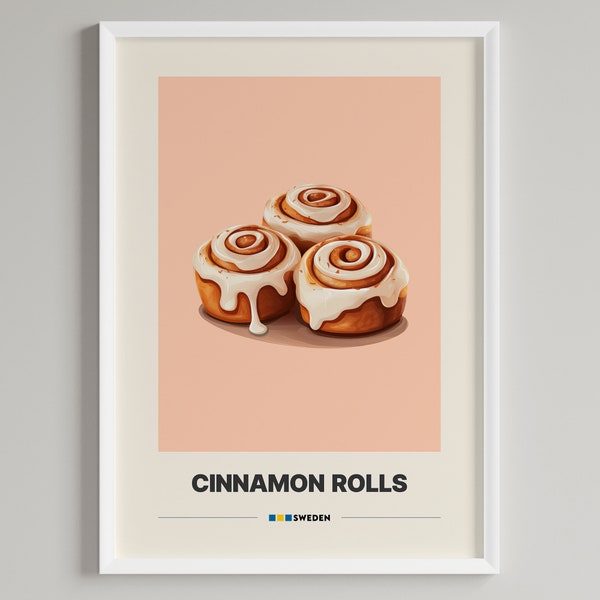 Cinnamon Rolls Poster | Swedish Dessert | Minimalist Cafe Decor | Printable Digital Download