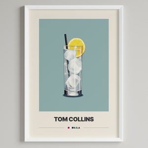 Tom Collins Cocktail-Poster |  Minimalist Barwagen Dekor | Druckbare digitale Datei