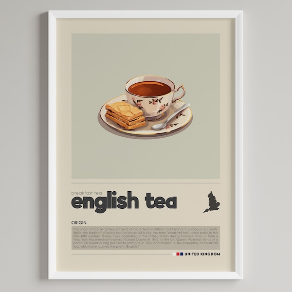 English Tea Poster | Minimalist Drink Art | European Breakfast Tea Print | Cafe Wall Art | Kitchen Decor | Digital Download PRINTABLE Art