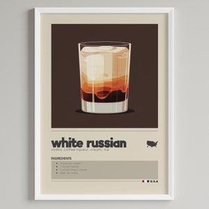 White Russian Cocktail Print | Minimalist Bar Cart Decor | Classic Drink | Printable Digital Download | Vodka Lover Gift