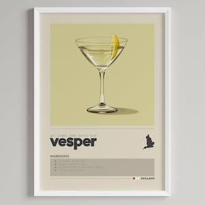 Vesper Cocktail Print | Minimalist Bar Cart Decor | Classic Drink | Printable Digital Download | Vodka Lover Gift