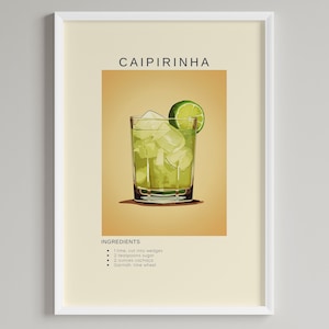 Caipirinha Cocktail Art Print | Bar Cart Wall Decor | Printable Alcohol Wall Art | Digital Download | Cocktail Rum Lovers Gift