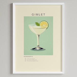 Gimlet Cocktail Kunstdruck | Bunte Bar Barwagen-Galerie | Digital Download Getränke Wanddekoration | Druckbare Cocktail Liebhaber Alkohol Kunst