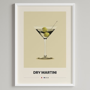 Dry Martini Cocktail Poster |  Minimalist Bar Cart Decor | Printable Digital Download