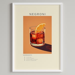 Negroni Cocktail Print | Minimalist Bar Cart Decor | Classic Drink Poster | Printable Digital Download