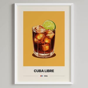 Póster de cóctel Cuba Libre / Decoración minimalista para carrito de bar / Descarga digital imprimible