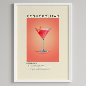 Cosmopolitan Cocktail Poster | Minimalist Bar Cart Decor | Printable Digital Download
