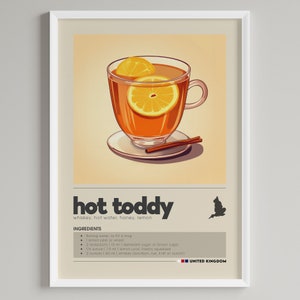 Hot Toddy Cocktail Print | Bar Cart Decor | Minimalist Classic Drink Poster | Digital Download Printable Wall Art | Whiskey Lover Gift
