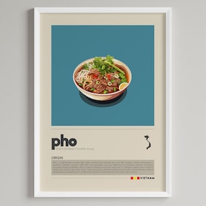 Cartel de Pho, arte gastronómico vietnamita minimalista, arte de pared de decoración de cafetería, decoración de pared de cocina, descarga digital, impresión de pared IMPRIMIBLE, regalo gastronómico