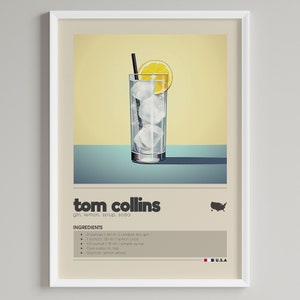 Tom Collins Cocktail Print | Minimalist Bar Cart Decor | Classic Drink  | Printable Digital Download | Gin Lover Gift