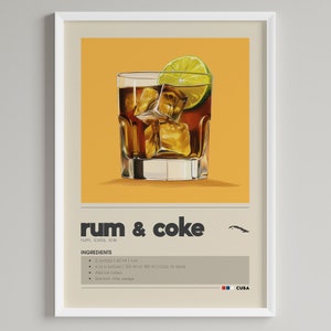 Rum & Coke Cocktail Print | Minimalist Bar Cart Decor | Classic Drink Poster | Printable Digital Download
