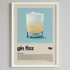 Stampa cocktail Gin Fizz / Decorazione carrello bar minimalista / Poster drink classico / Download digitale stampabile