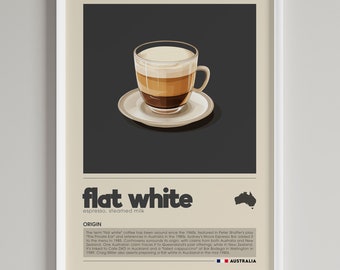 Flaches weißes Plakat | Minimalistischer Australian Coffee Art Deco | Cafe Wandkunst | Küche Dekor | Digital Download DRUCKBARE Caffe Kunst