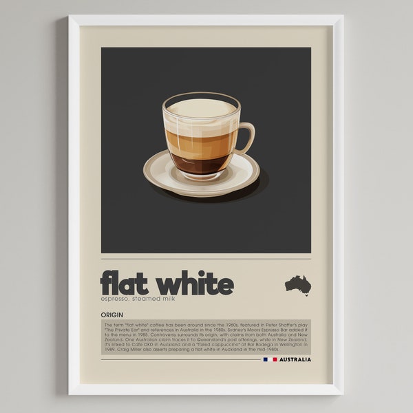 Flat White Poster | Minimalist Australian Coffee Art Deco | Cafe Wall art | Kitchen Decor | Digital Download PRINTABLE Caffe Art