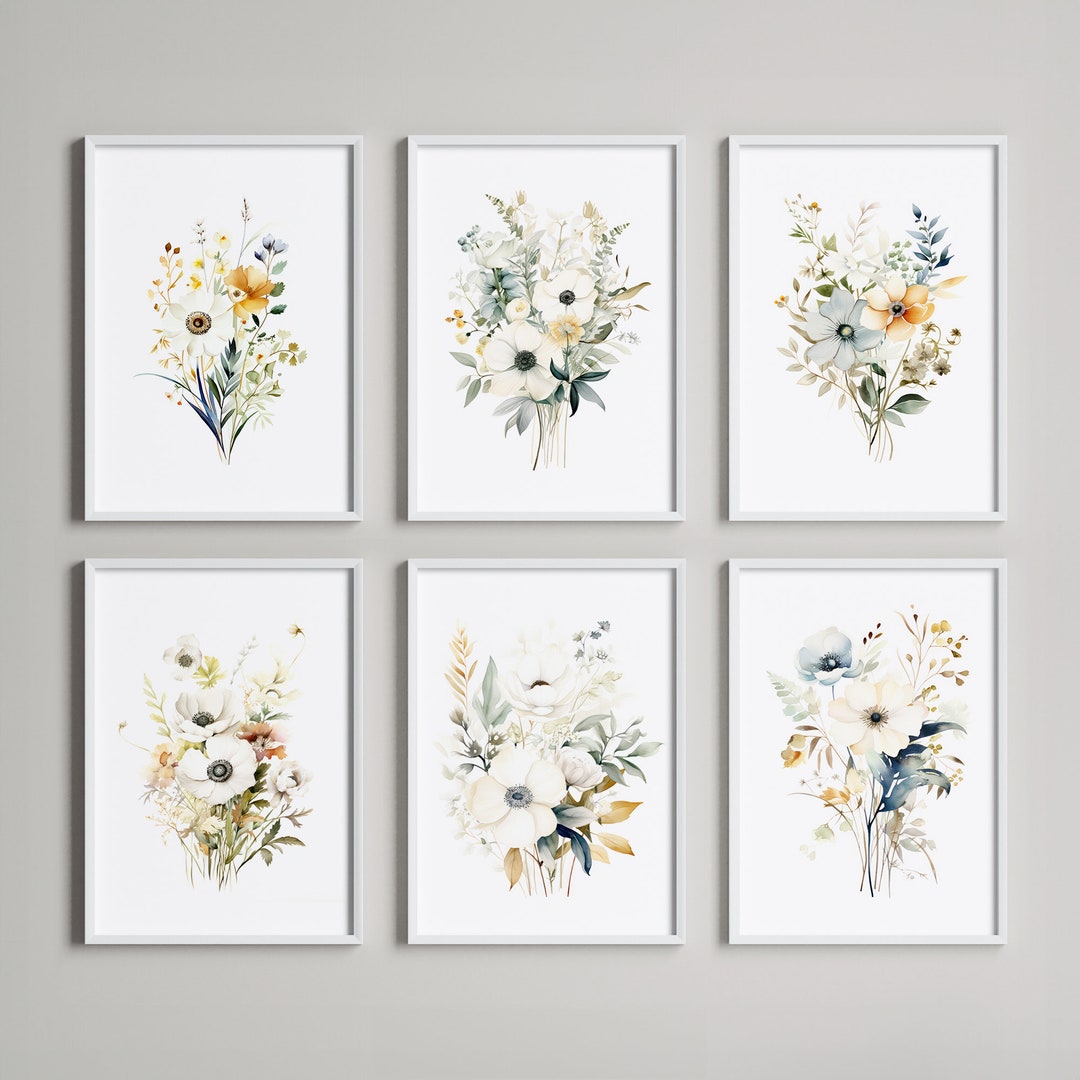 Flower Market Watercolor Print Set of 6 | Botanical Wildflower Wall Art ...