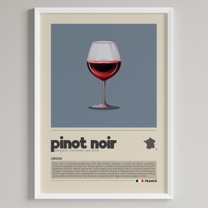 Pinot Noir Poster | Minimalist Classic French Red Wine Art Deco | Cafe Wall Art | Kitchen Decor | Digital Download PRINTABLE Art