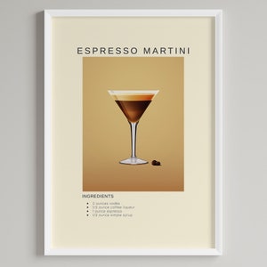 Espresso Martini Cocktail Art Print | Bar Cart Art Wall Decor | Printable Digital Download Poster | Gift for Cocktail and Martini Lovers