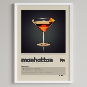 Manhattan Cocktail Print | Bar Cart Decor | Minimalist Classic Drink Poster | Digital Download Printable Wall Art | US Whiskey Lover Gift