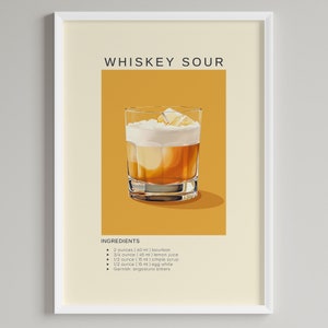 Poster mit Whiskey Sour Cocktail Poster | Minimalist Barwagen Dekor | Digitaler Download zum Ausdrucken | Bourbon Liebhaber Geschenk