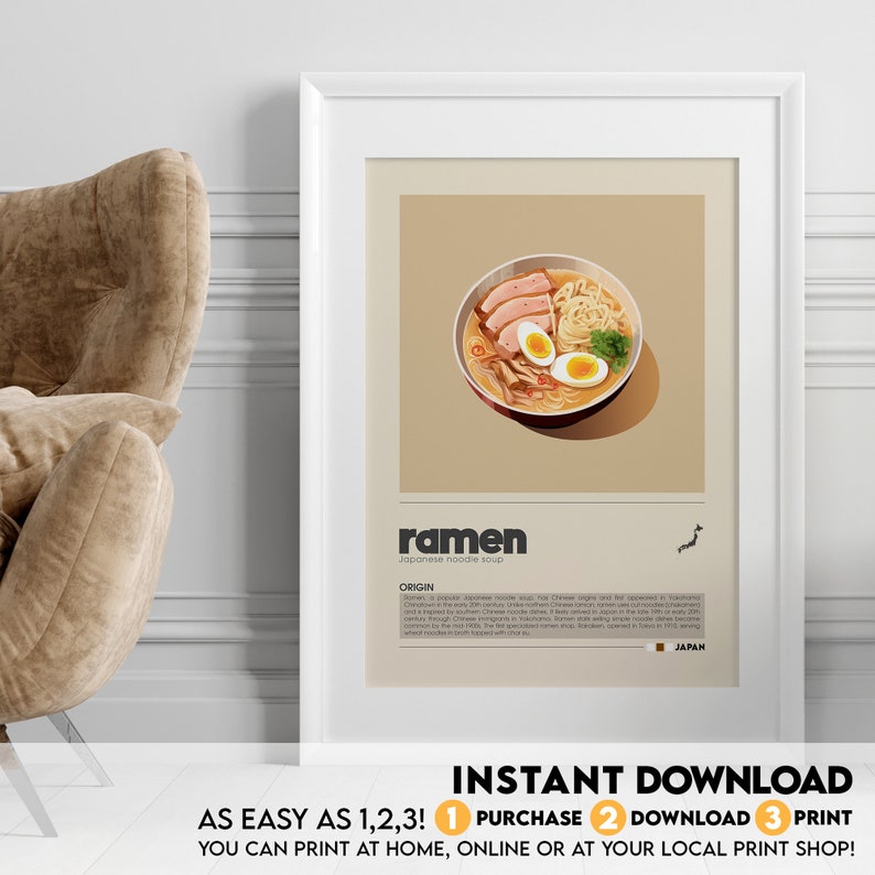 Ramen Poster | Minimalist Japanese Food Art | Kitchen Decor