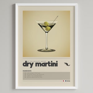 Dry Martini Cocktail Print | Bar Cart Decor | Minimalist Classic Drink Poster | Digital Download Printable Wall Art | Alcohol Gin Lover Gift
