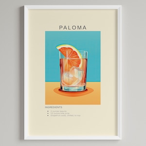 Paloma Cocktail Art Print | Bar Cart Wall Decor | Printable Alcohol Wall Art Poster | Digital Download | Cocktail Tequila Lovers Gift