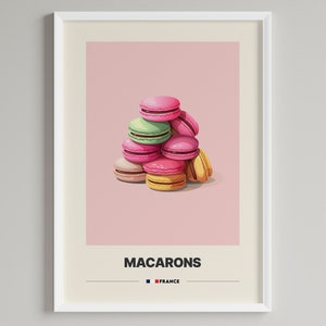Macarons-affisch | Fransk dessert | Minimalistisk cafédekor | Utskrivbar digital nedladdning