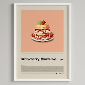 Erdbeer-Shortcake-Poster | Minimalistisches US-Dessert Art Deco | Küche, Café, Bäckerei Wanddekoration | Digitaler Download DRUCKBARER Wandkunstdruck