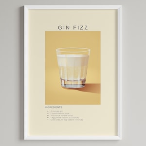 Gin Fizz Cocktail Kunstdruck | Bar Warenkorb Wand Dekor | Alkohol Wand Kunst Poster Druckbares Poster | Digitaler Download | Cocktail Gin Liebhaber Geschenk