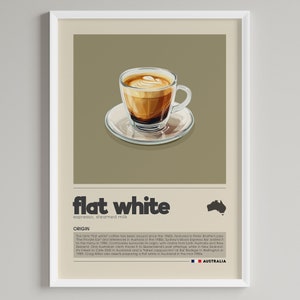 Póster blanco plano / Café australiano / Decoración de pared minimalista / Descarga digital imprimible