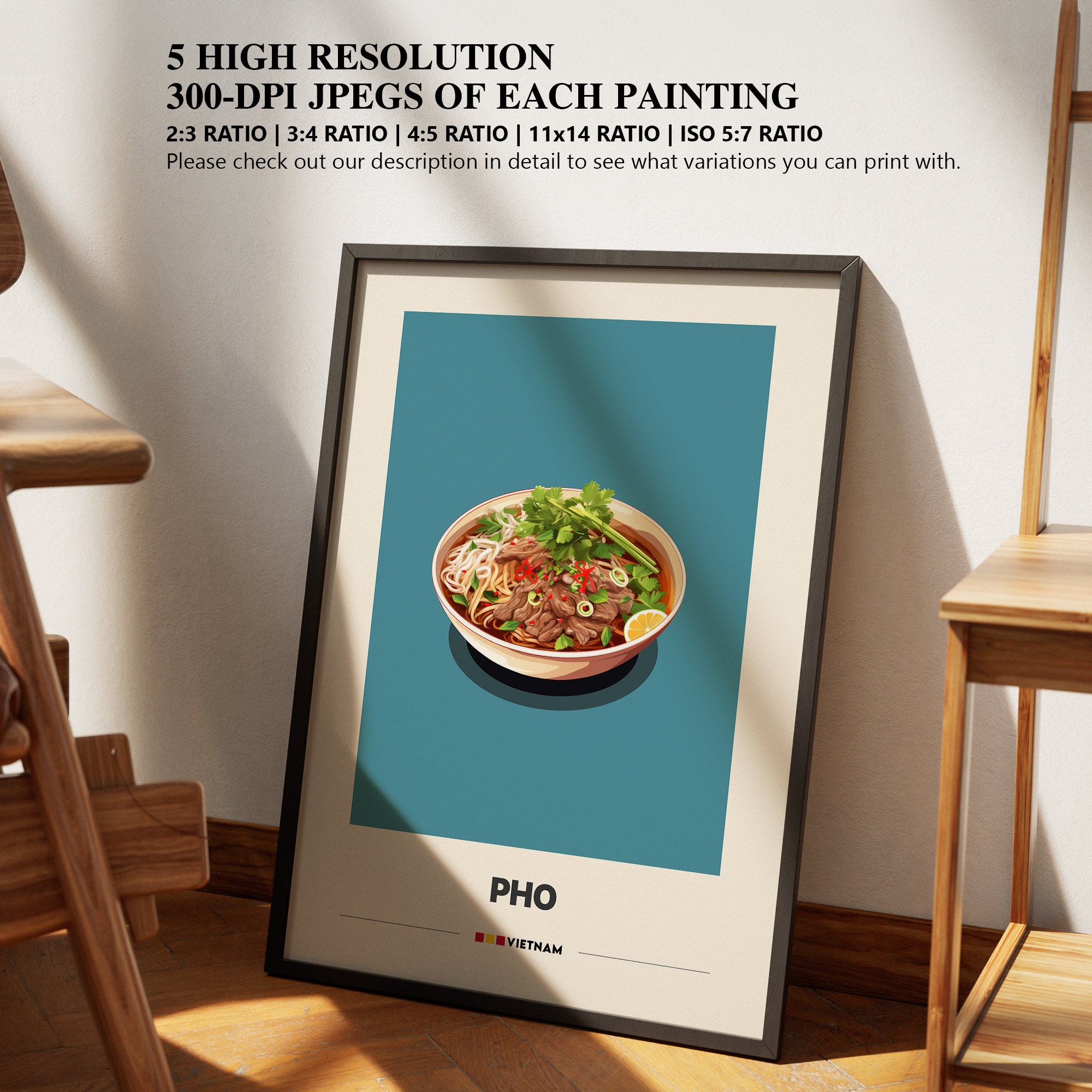 Pho Poster Vietnamese Food Minimalist Cafe Art Deco Printable Digital