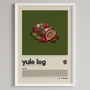 Yule Log Cake Poster | Minimalistisches französisches Dessert Art Deco | Küche, Café, Bäckerei Wanddekoration | Digitaler Download DRUCKBARER Wandkunstdruck