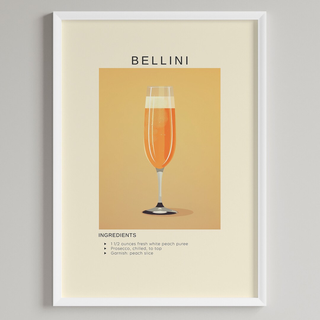 Bellini Cocktail Poster | Minimalist Bar Cart Decor | Printable Digital ...
