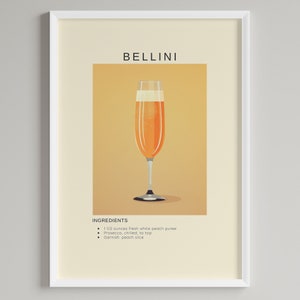 Póster de cóctel Bellini / Decoración minimalista para carrito de bar / Descarga digital imprimible