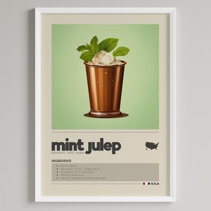 Mint Julep Cocktail Print | Bar Cart Decor | Minimalist Classic Drink Poster | Digital Download Printable Wall Art | US Bourbon Lover Gift